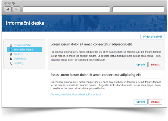 Informační deska aplikace pro bytová družstva a SVJ